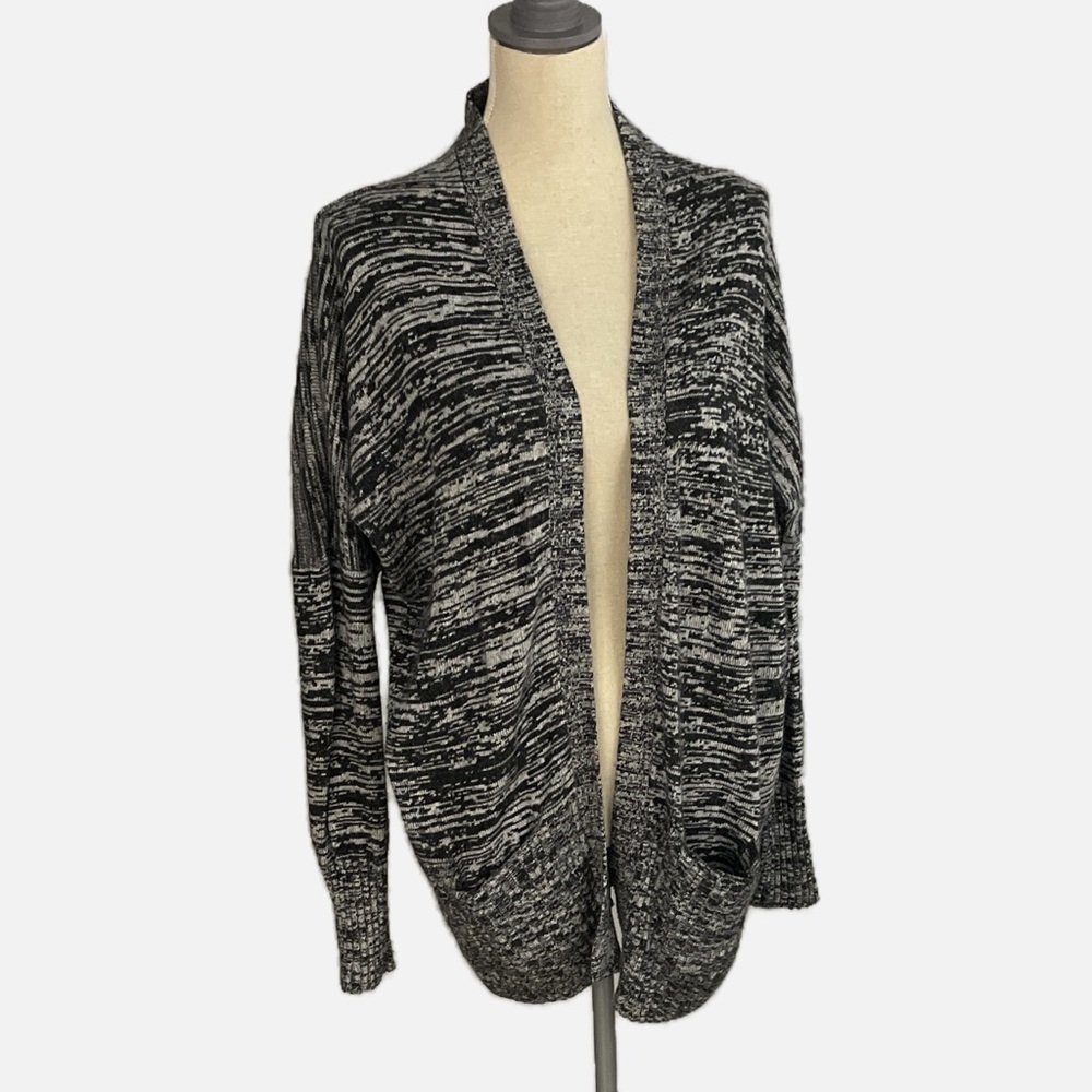 Talula Open Cardigan‎ Sweater Marled Black Gray Size Large Angora Cashmere Blend